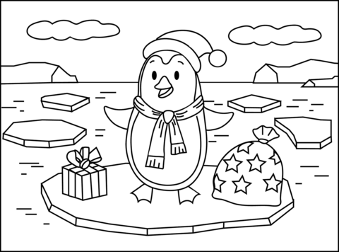 Christmas Penguin Coloring Page